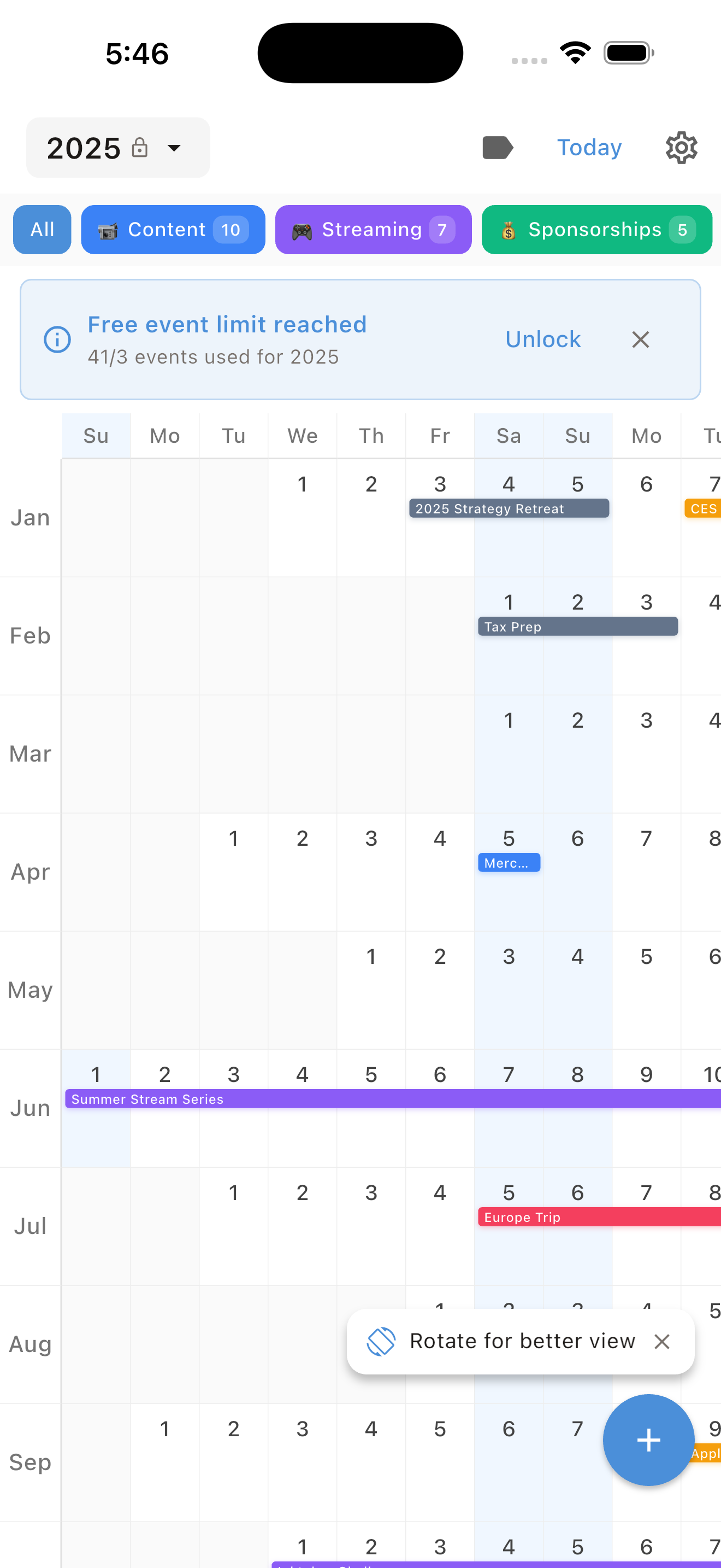 Chronos app year view screenshot